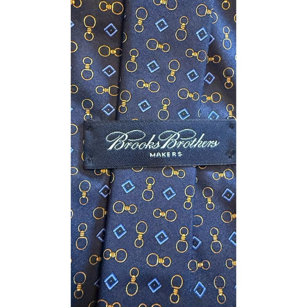 BROOKS BROTHERS Makers Classic Blue Geometric Silk Men’s Tie Made In USA - Picture 2 of 5